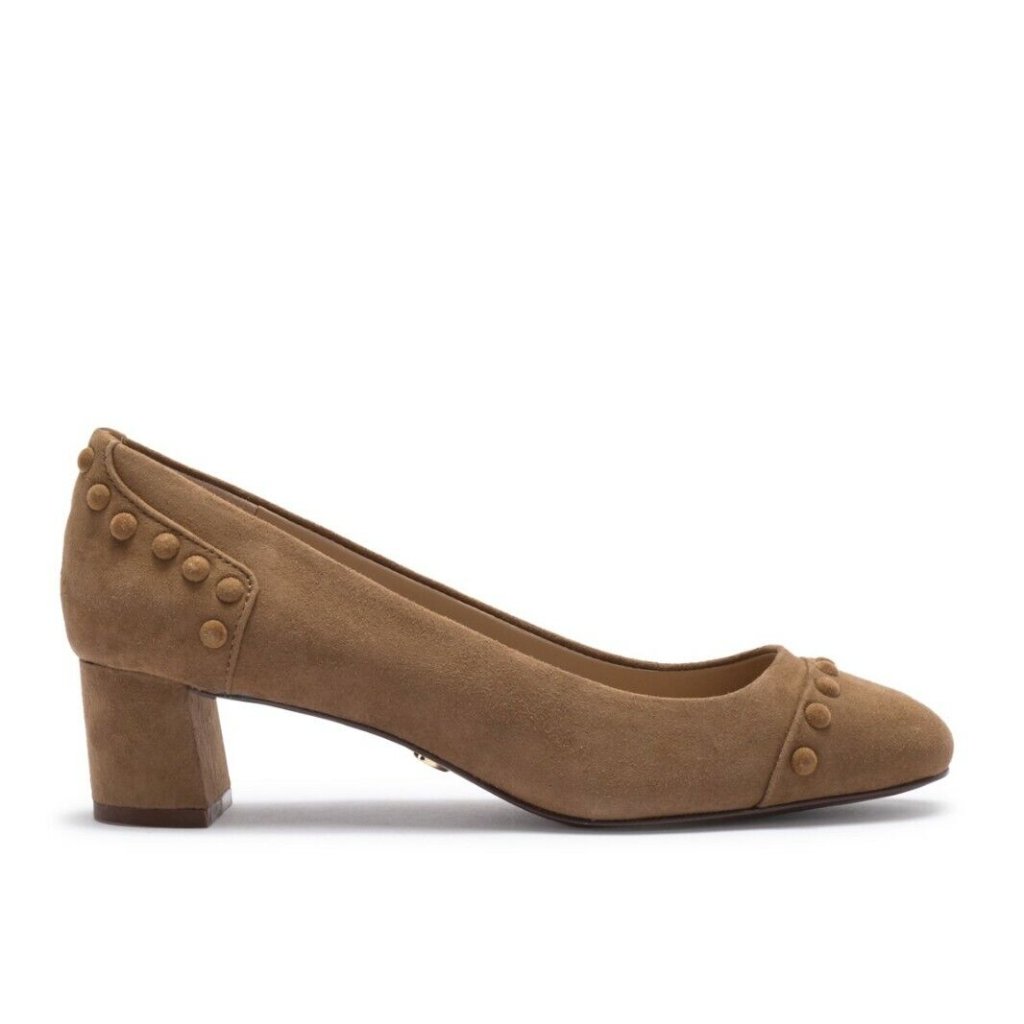 $350 Tory Burch Colt Suede Covered Studs Block Heel Pump Slip River Rock 7 (M39)
